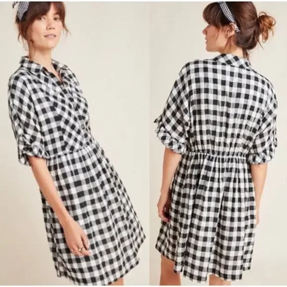 Anthropologie Porridge black-and-white gingham Dress Size S - Picture 1 of 7
